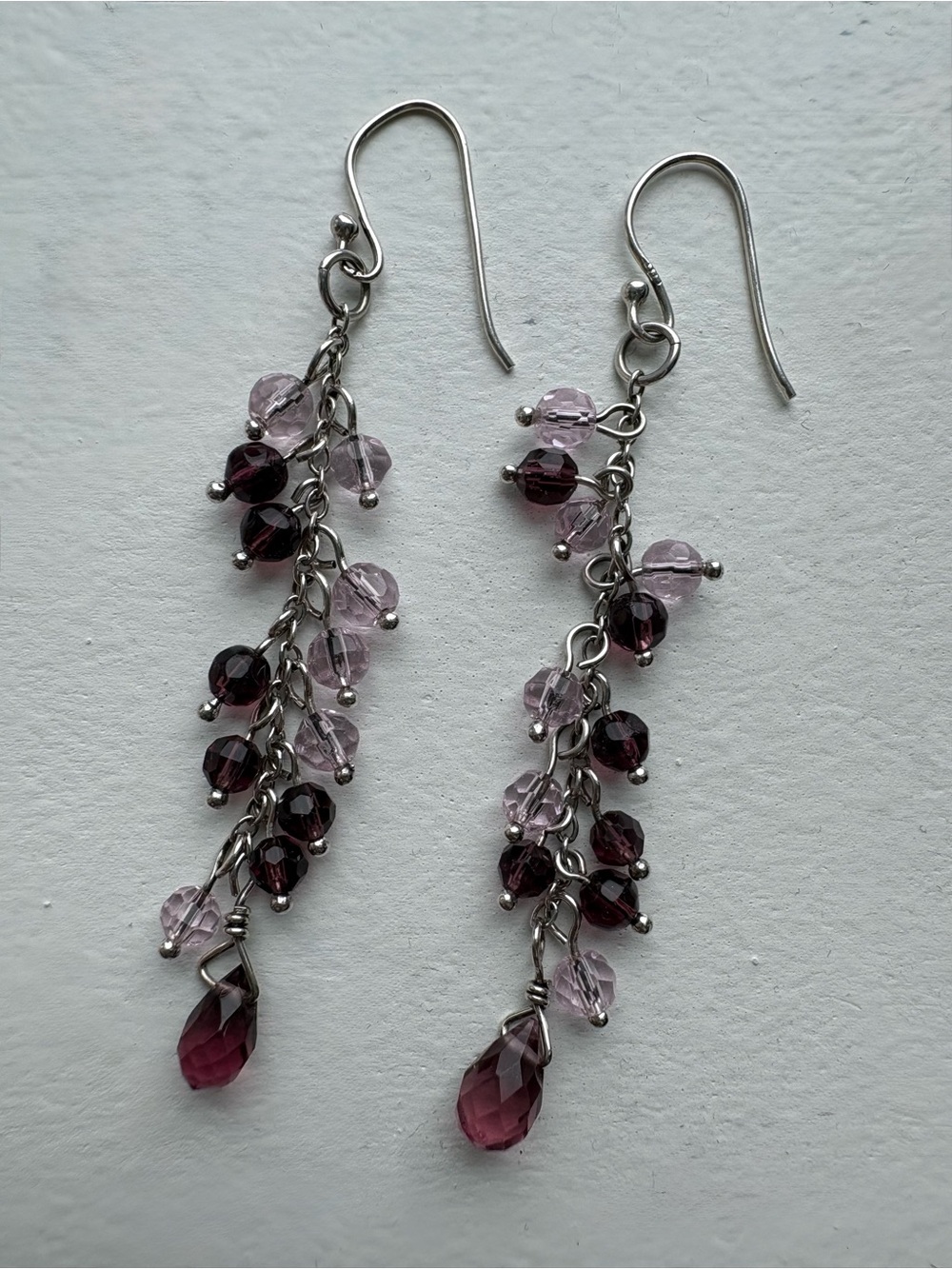 Pink & Purple Crystal 925 Silver Earrings